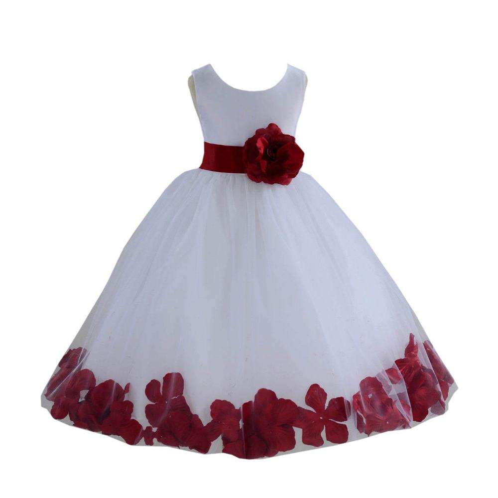 ekidsbridal White Tulle Rose Petals Flower Girl Dress Birthday Party Dress Ballroom Gown Princess Dresses Dance Apparel Daily Dresses 302T