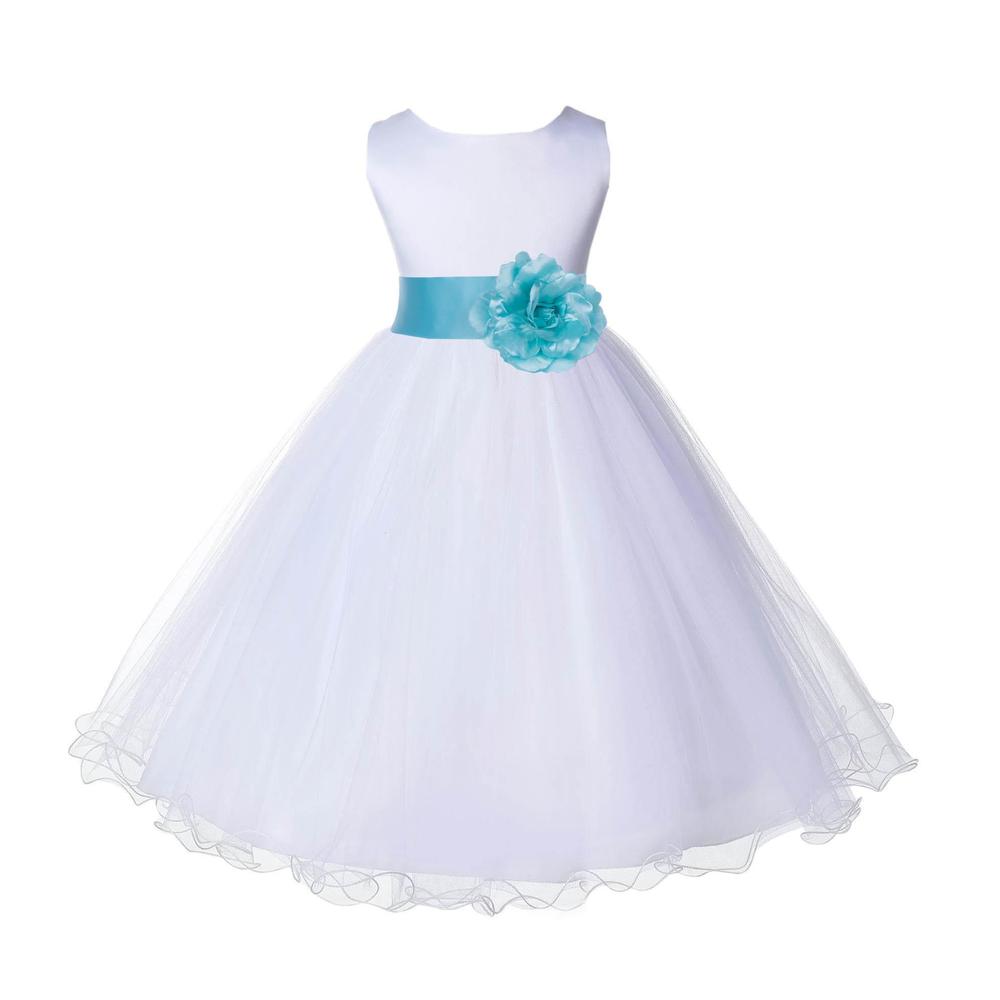 ekidsbridal White Tulle Rattail Edge Flower Girl Dress Ballroom Gown Toddler Girl Dresses Birthday Girl Dress Junior Bridesmaid Dress 829S