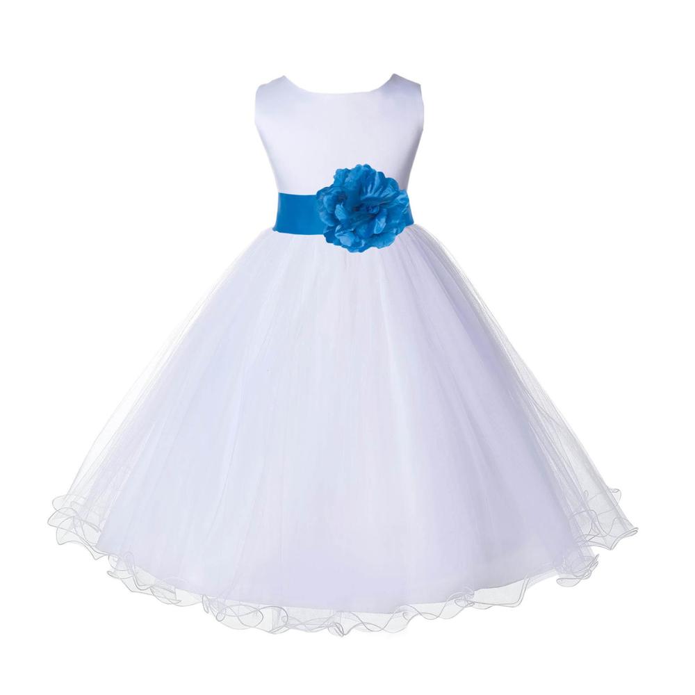 ekidsbridal White Tulle Rattail Edge Flower Girl Dress Ballroom Gown Toddler Girl Dresses Birthday Girl Dress Junior Bridesmaid Dress 829S