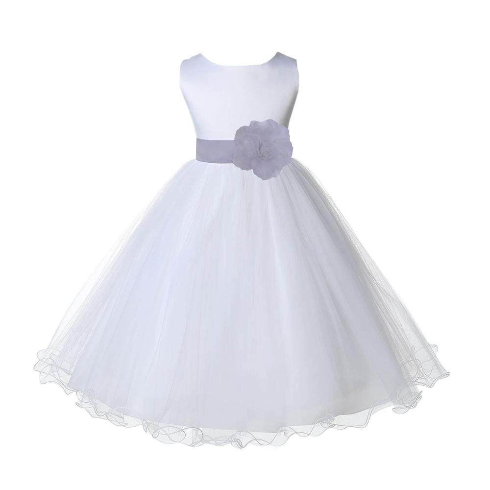 ekidsbridal White Tulle Rattail Edge Flower Girl Dress Ballroom Dance Gown Pageant Dresses Birthday Girl Dress Toddler Girl Dresses 829T