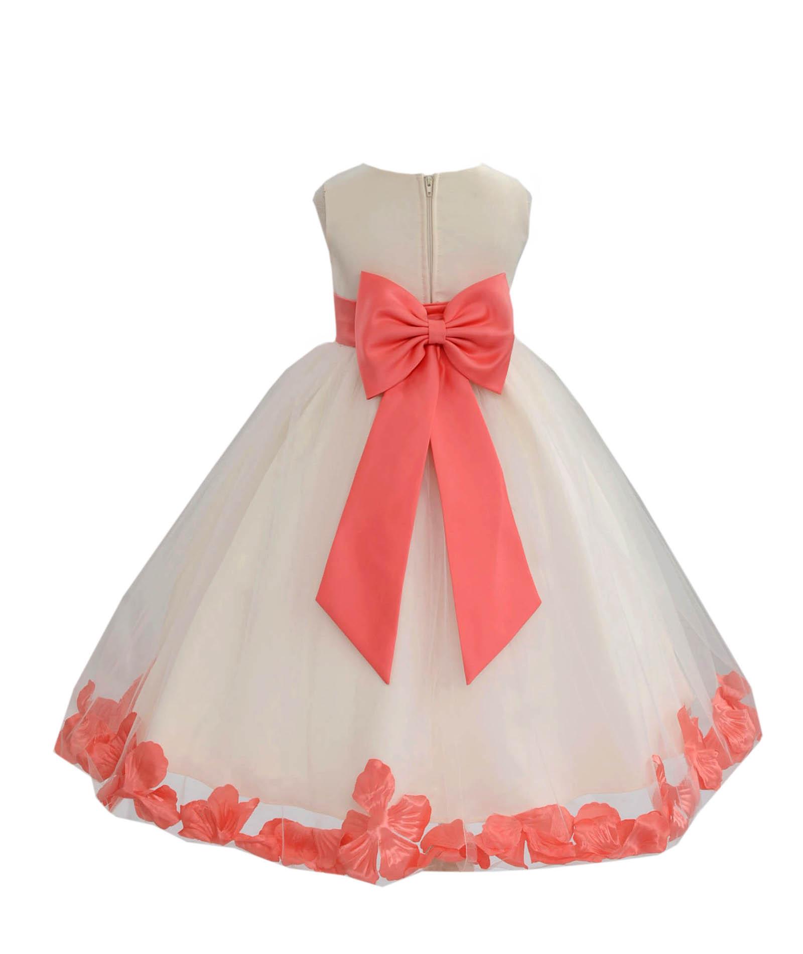 ekidsbridal Ivory Tulle Rose Petals Flower Girl Dress Social Events Special Occasion Dresses Toddler Girl Dresses Holiday Dresses 302T