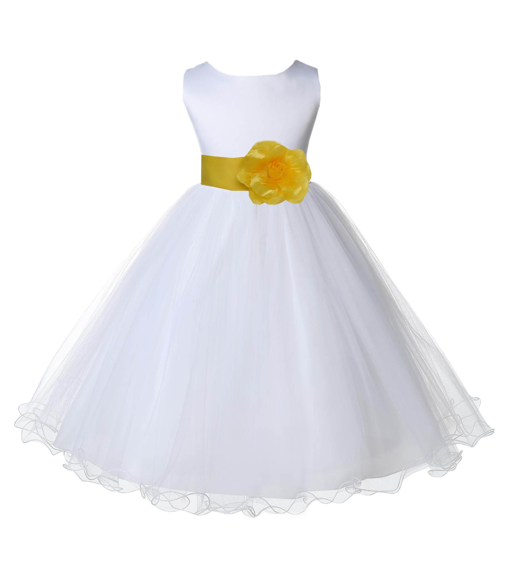 ekidsbridal White Tulle Rattail Edge Flower Girl Dress Social Event Recital Dress Beauty Pageant Gown Birthday Girl Dress Daily Dresses 829S
