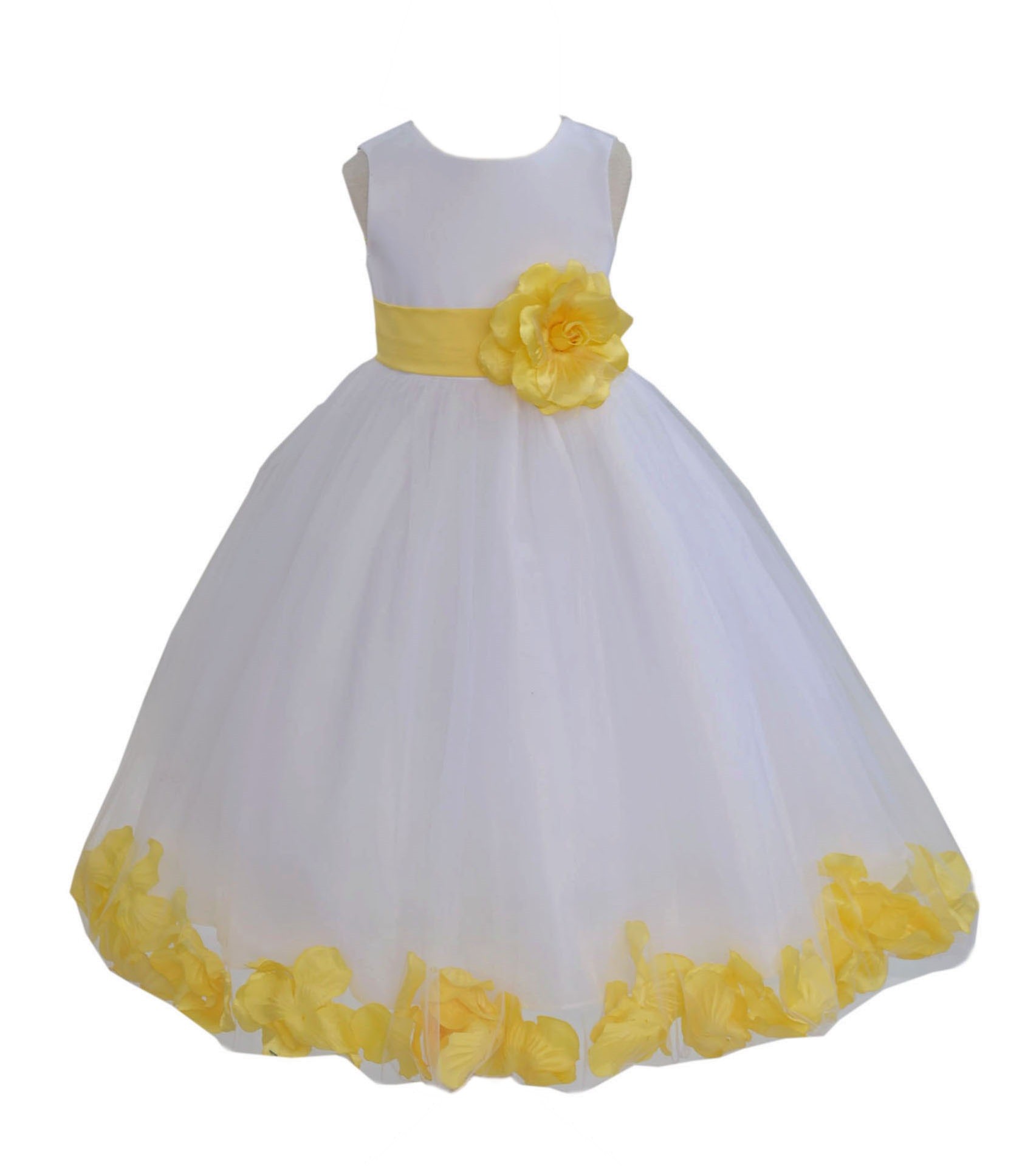 ekidsbridal White Tulle Rose Petals Formal Flower Girl Dress