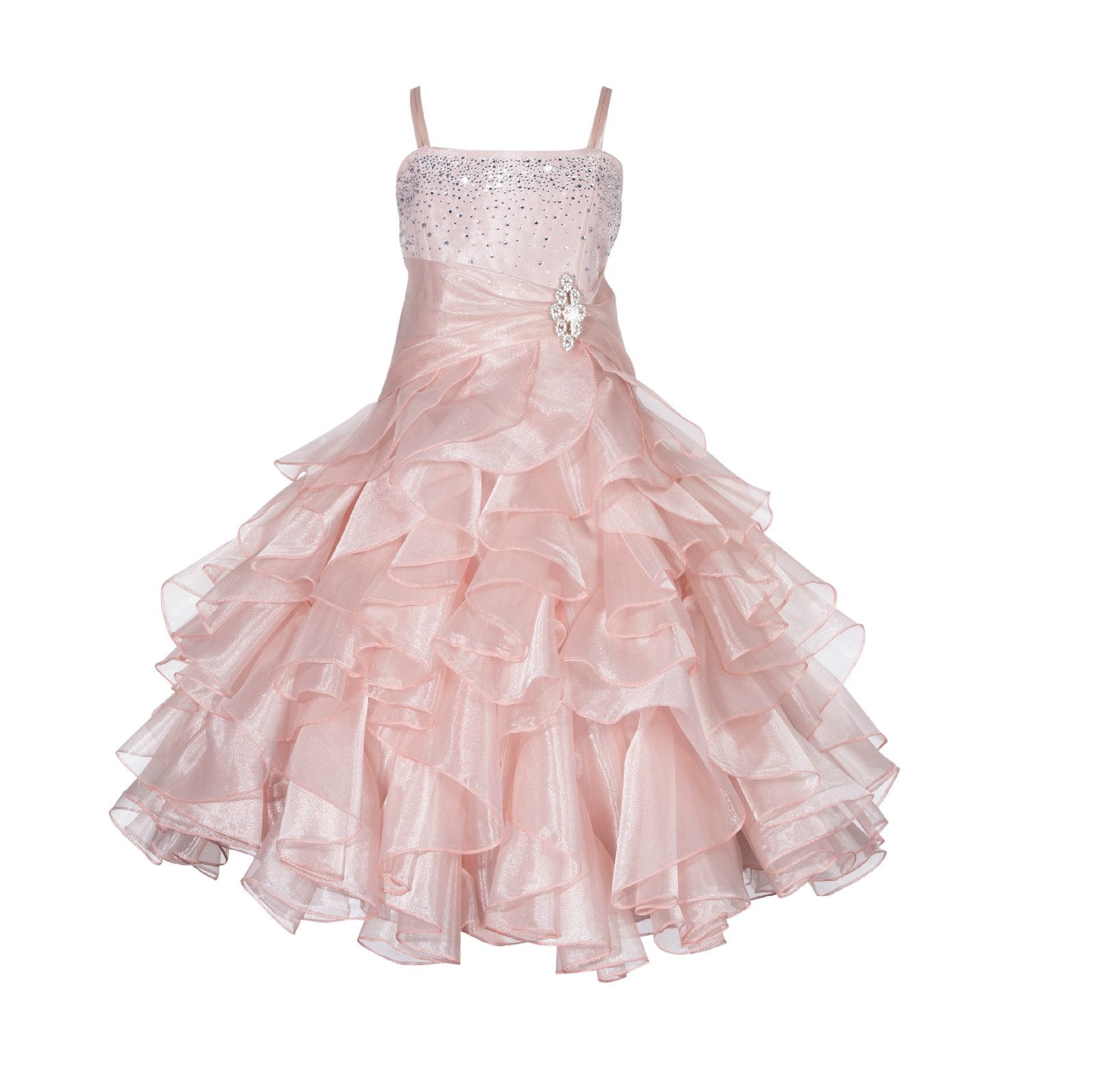 ekidsbridal Elegant Stunning Rhinestone Organza Pleated Ruffled Flower Girl Dress Toddler Girl Dresses Special Events Princess Dresses 164S