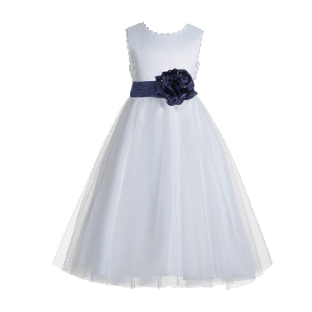 ekidsbridal White V-Back Lace Edge Flower Girl Dress Special Events Ballroom Dance Dress Ceremonial Gown Recital Dress Formal Apparel 183T