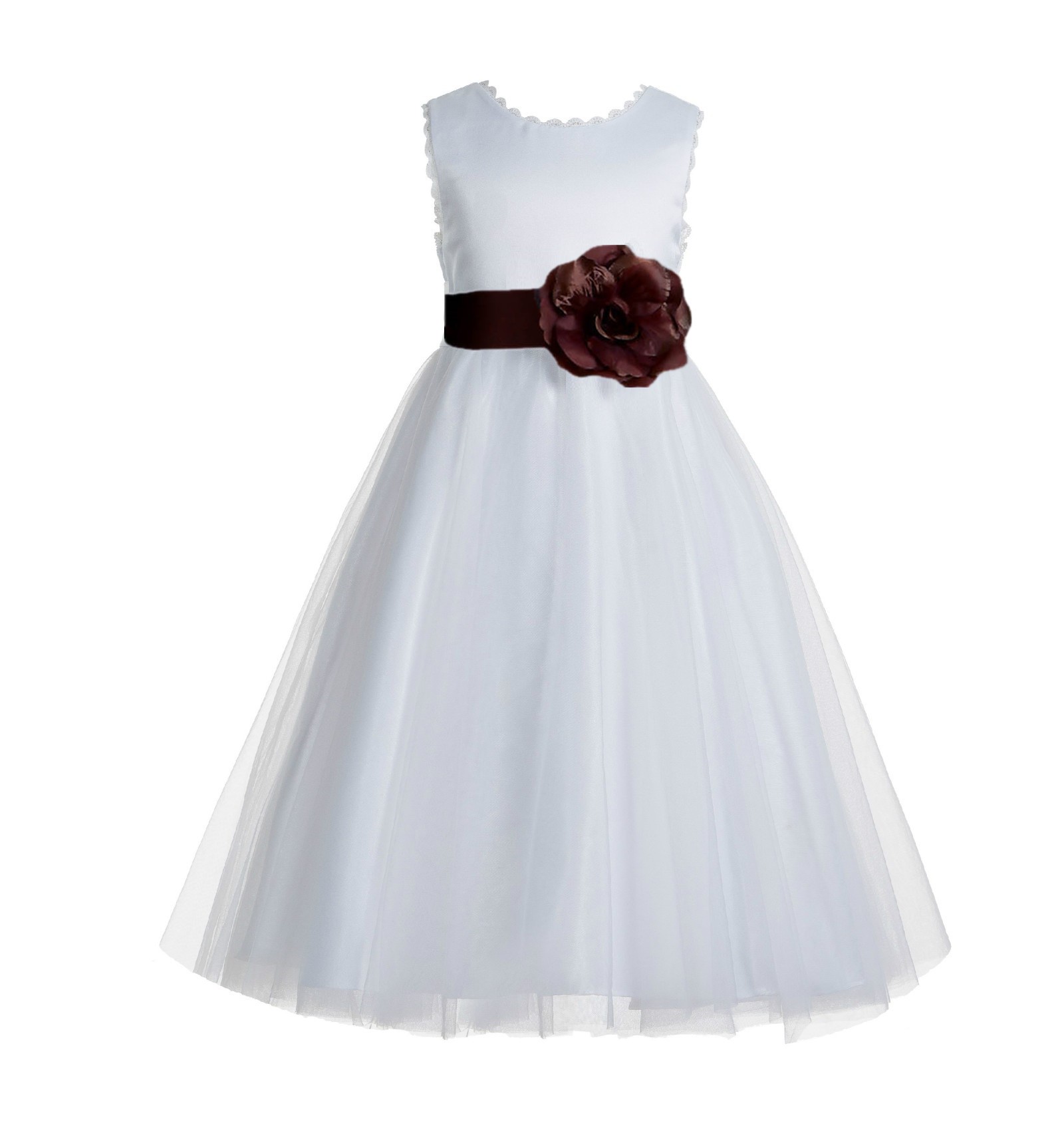 ekidsbridal White V-Back Lace Edge Formal Flower Girl Dress Junior Bridesmaid Communion Baptism Christening Pageant 183T Size 4 6 8 10 12, Brown ekidsbridal White V-Back Lace Edge Formal Flower Girl Dress Junior Bridesmaid Communion Baptism Christening Pageant 183T Size 4 6 8 10 12, Brown