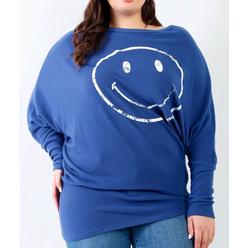 Yazona Women's Plus Smile Front Print Flannel Dolman Sleeve Top