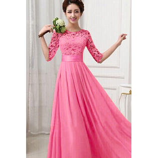 Yazona Women Beautiful Lace Up Elbow Sleeve Maxi Dress, Pink Yazona Women Beautiful Lace Up Elbow Sleeve Maxi Dress, Pink