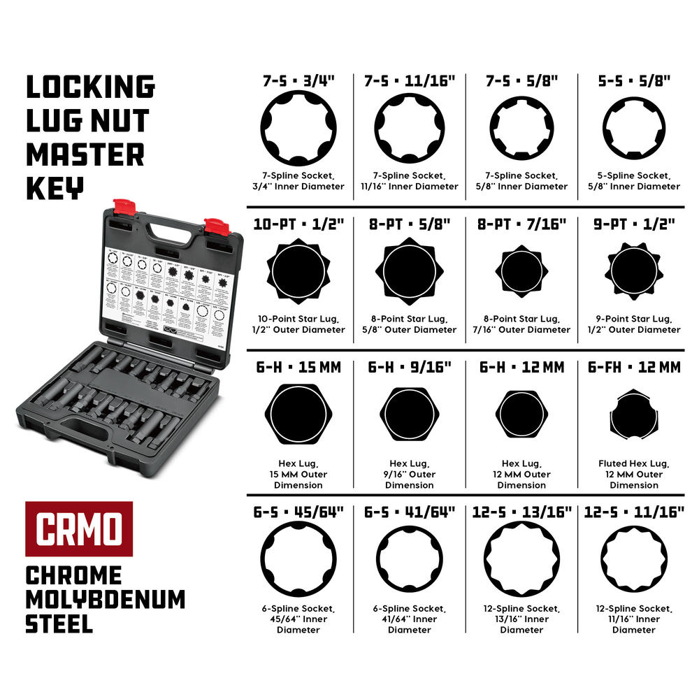 Powerbuilt 16 Pc. Locking Lug Nut Master Key Set - 647860