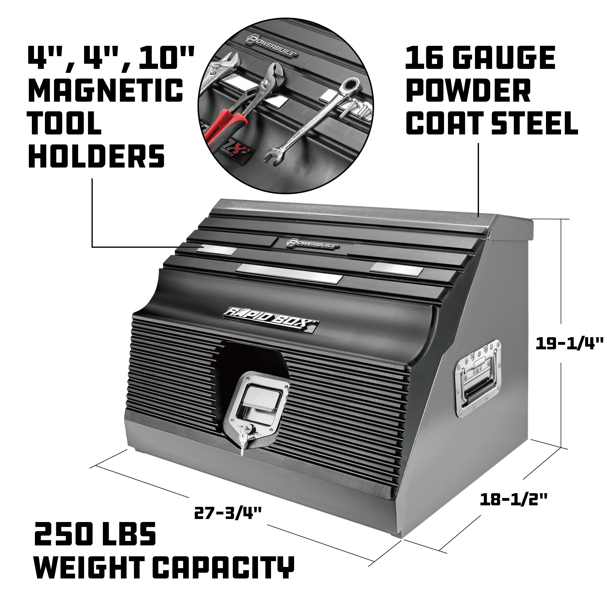 Powerbuilt 26 Inch Rapid Box Slant Front Toolbox with Tool Magnets - Gray - 240102