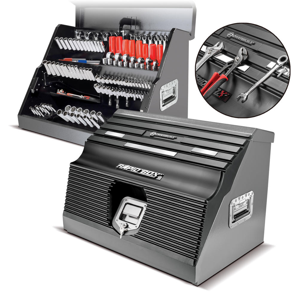 Powerbuilt 26 Inch Rapid Box Slant Front Toolbox with Tool Magnets - Gray - 240102