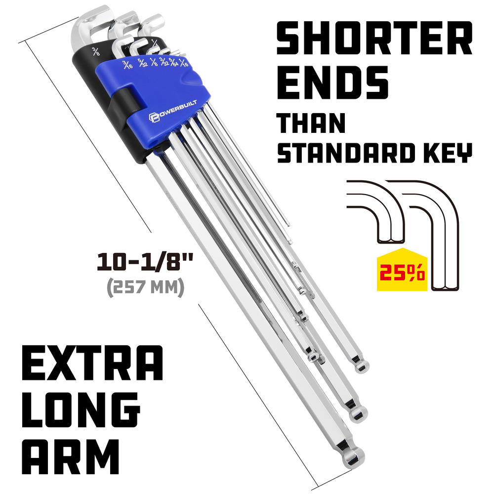 Powerbuilt 9 Piece SAE Stubby Long Arm Hex Key Wrench Set - 240099