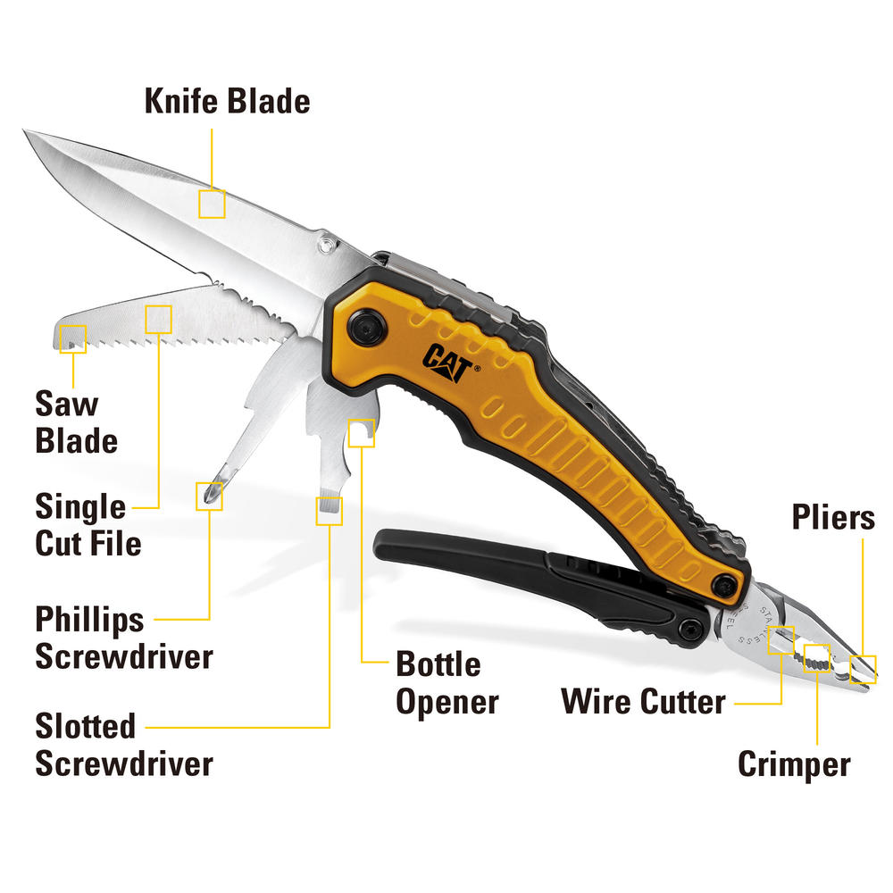 Cat Footwear Cat 3 Piece 9-in-1 Multi-Tool, Knife, and Multi-Tool Key Chain Gift Box Set - 240125