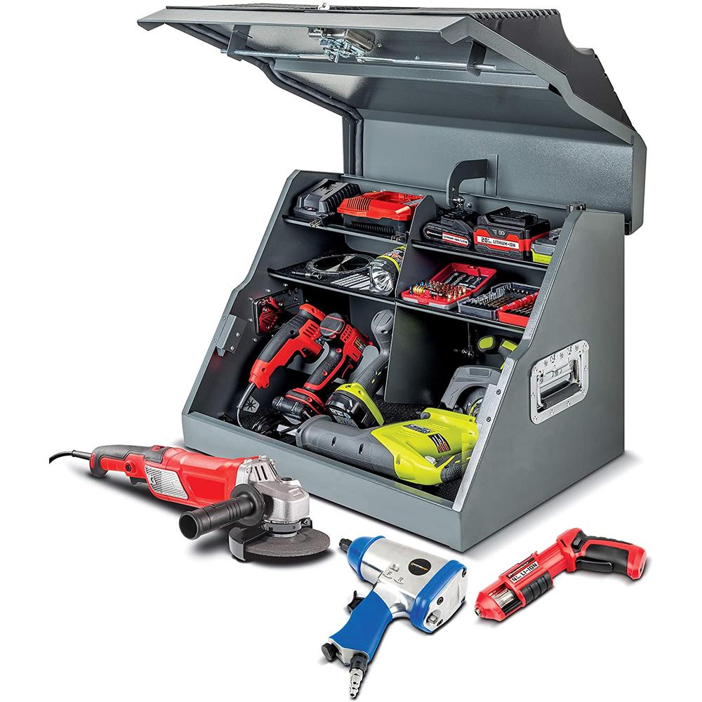 Powerbuilt 26 Inch Rapid Box Portable Slant Front Power Tool Grey ...