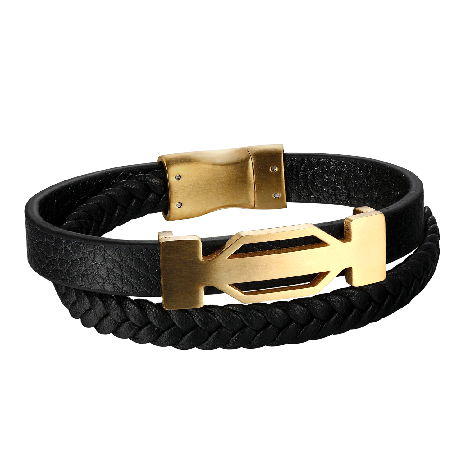 Master Of Bling Men S Bracelets Sears Master Of Bling Custom Luxury Brand Bracelet 14k Gold Finish Stainless Steel Braided Leather Rope