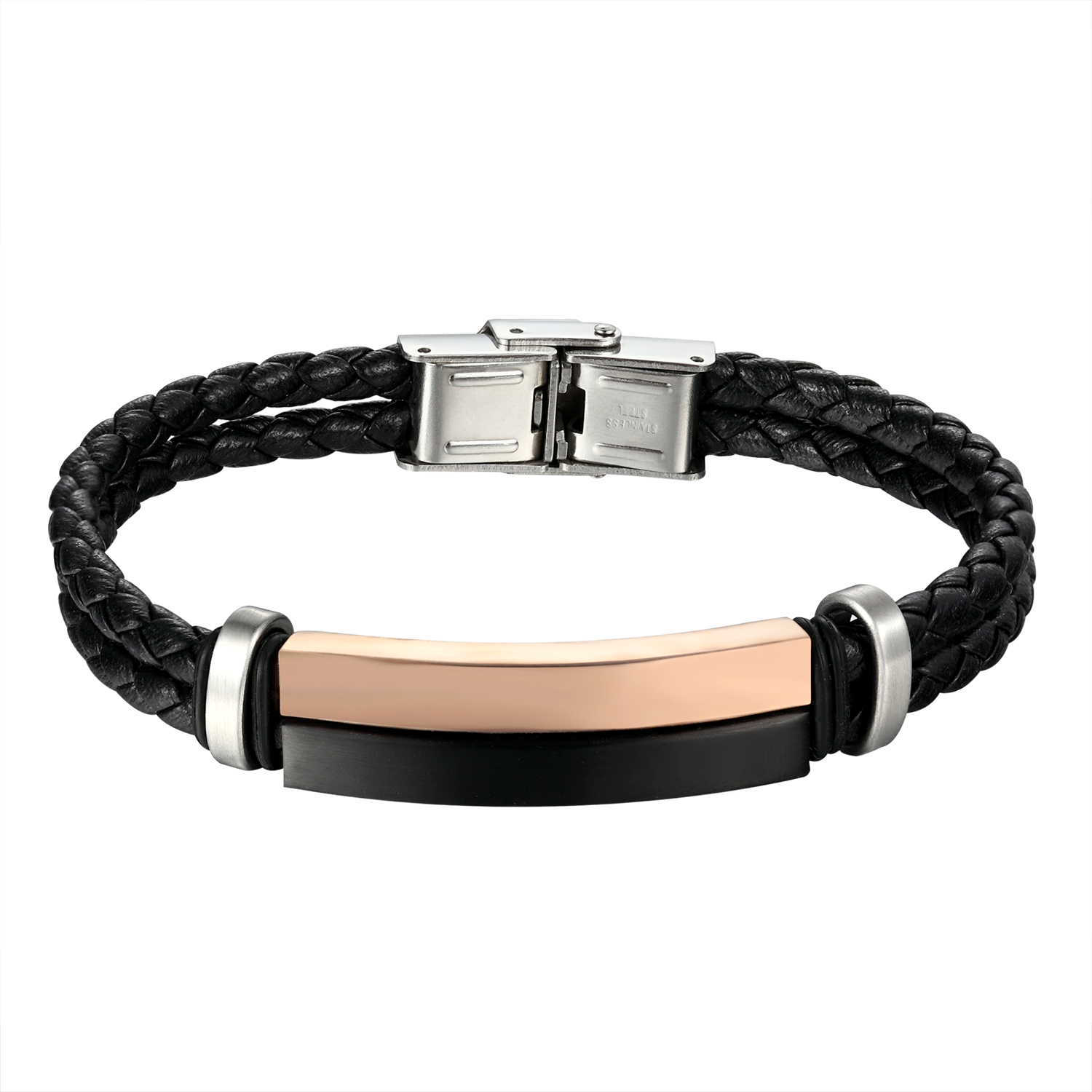 Master Of Bling Men S Bracelets Sears Master Of Bling Rose Black Bar Design Bracelet Stainless Steel 2 Row Braided Leather Wristband