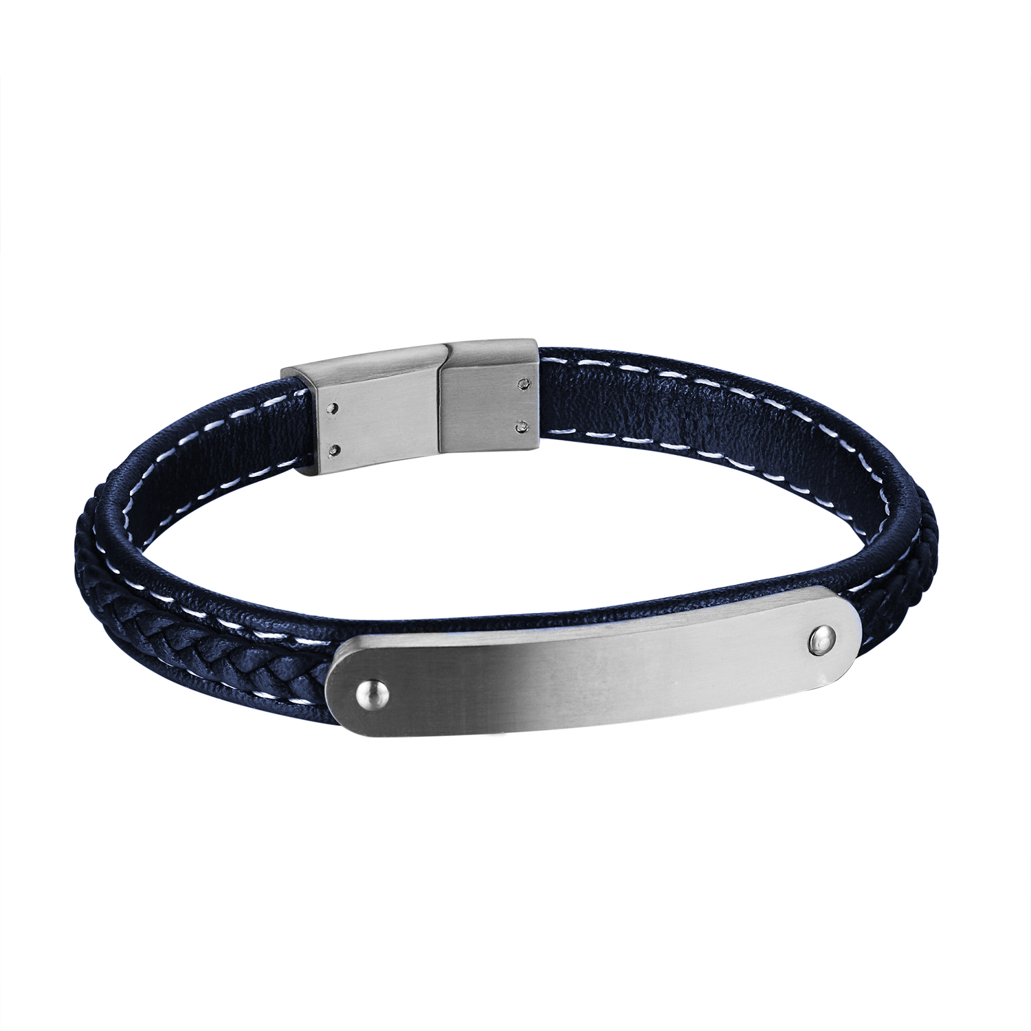 Master Of Bling Men S Bracelets Sears Master Of Bling Blue Braided Leather Bracelet Id Design Stainless Steel 8mm White Gold Finish New