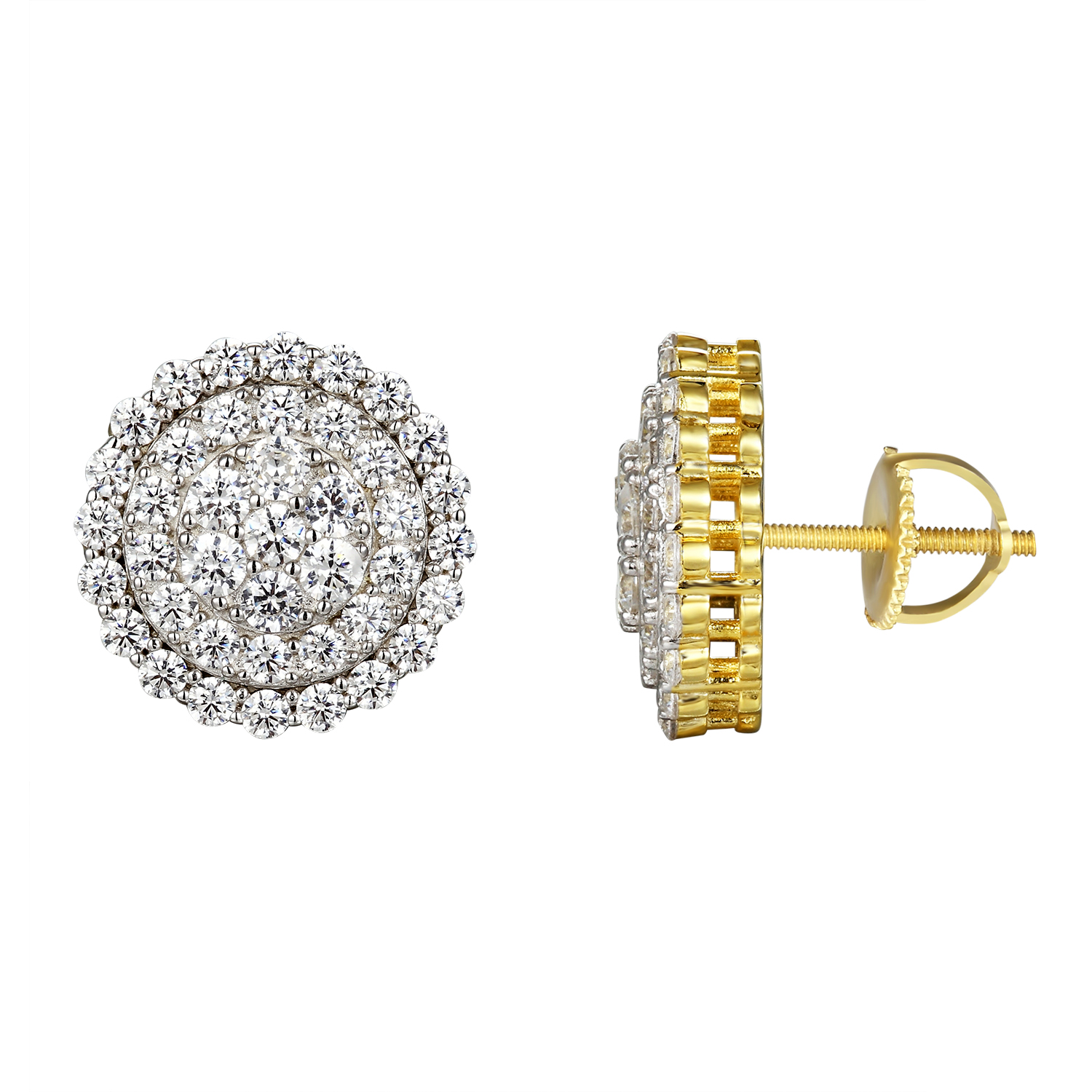 Master Of Bling Solitaire Cer Set Earrings Gold Tone On Master Of Bling Solitaire Cer Set Earrings Gold Tone On 16mm Studs Back 925 Silver