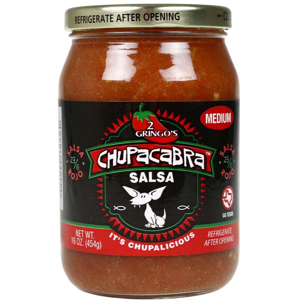 2 Gringos Chupacabra Salsa Medium 16 Oz with Fresh Serranos and Jalapenos Single Bottle
