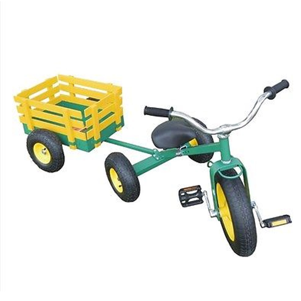 Valley Classic Tricycle with Wagon Set Pull Along Trike Toy Outdoors Kids Exercise All Terrain Cart Green