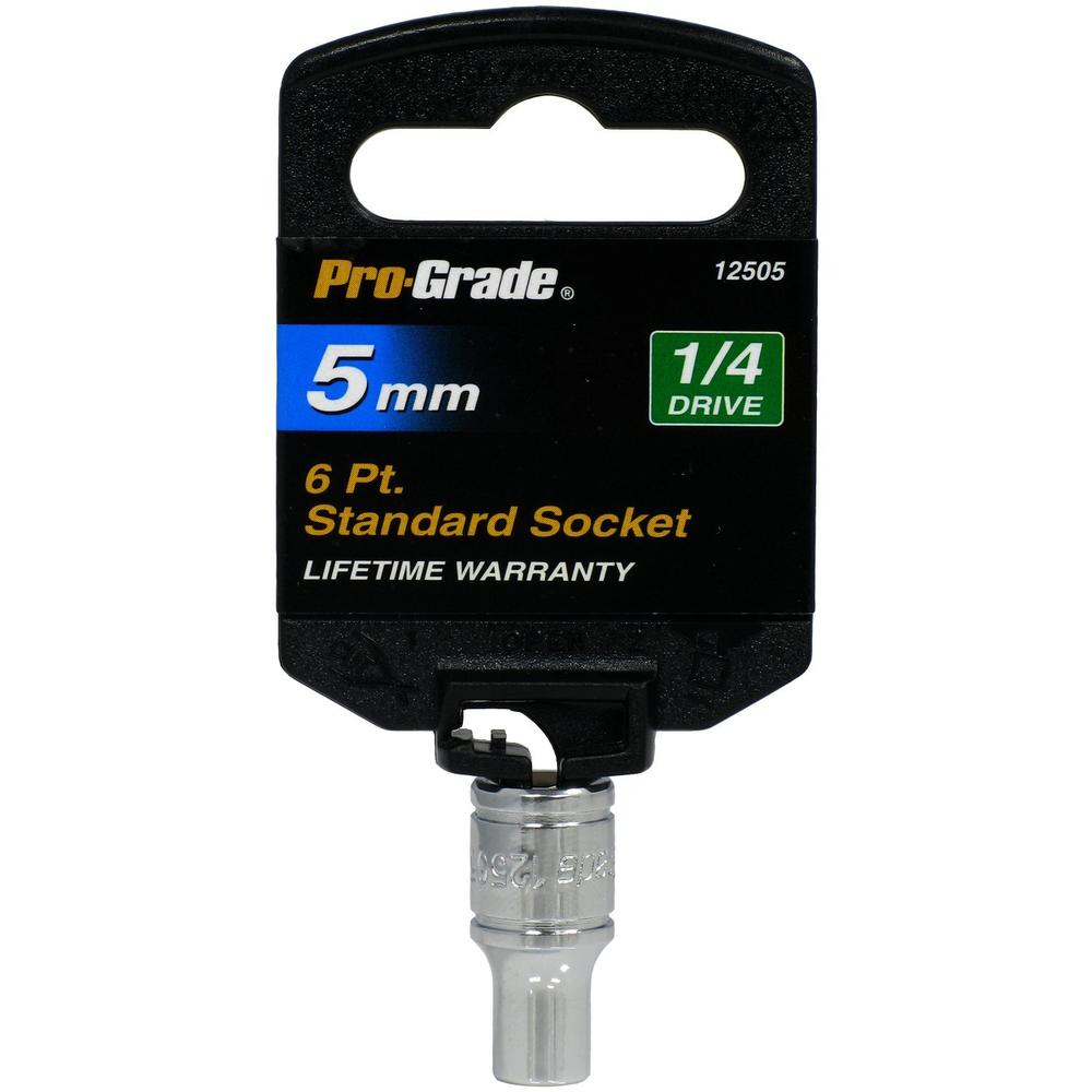 Pro-Grade 1/4" Drive 5 mm Standard Socket 6 Point Chrome Vanadium Steel 12505
