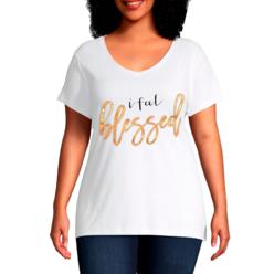 High Velocity Plus V neck Short Sleeves Foil Graphic T-Shirt-These Curves