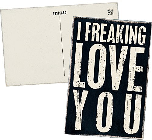 Primitives By Kathy I Freaking LOVE YOU - Mailable Wooden Greeting Card for Birthdays, Anniversaries, Weddings, and Special Occasions