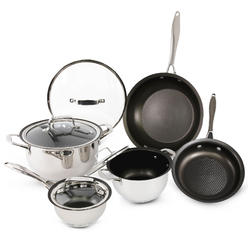 Wolfgang  Puck Wolfgang Puck 9-Piece Stainless Steel Cookware Set; Scratch-Resistant Non-Stick Coating; Includes Pots, Pans and Skillets; Clea