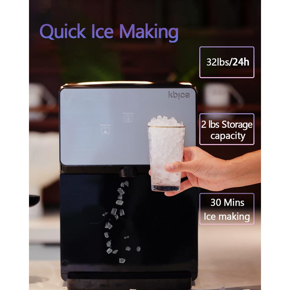 KBICE 2.0 Self Dispensing Countertop Nugget Ice Maker, Crunchy Pebble Ice Maker, Sonic Ice Maker, Produces Max 32 lbs of Nugget