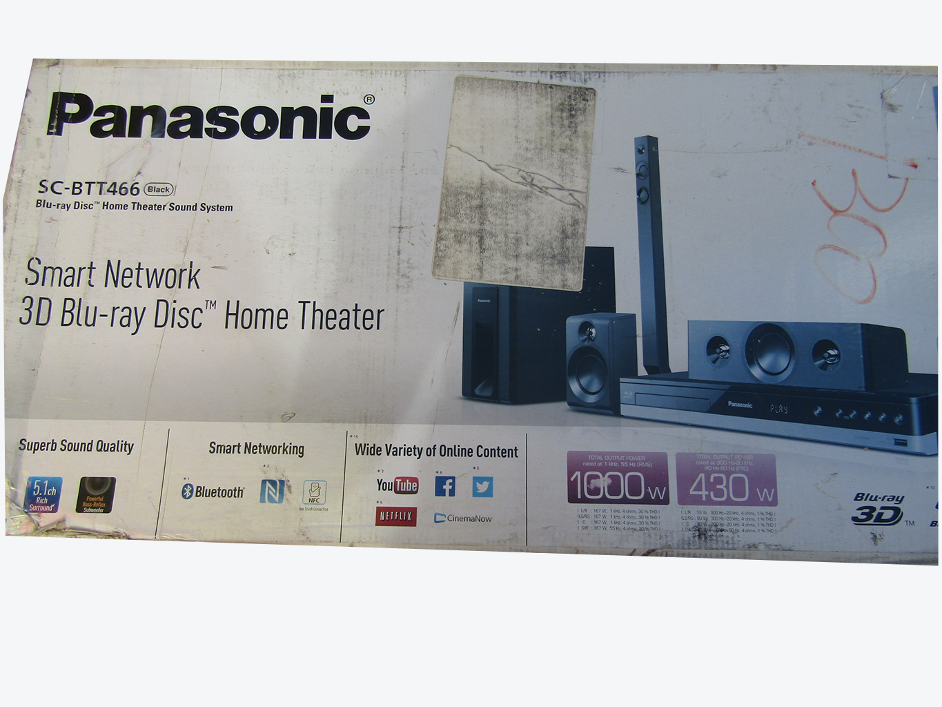Panasonic Sc-btt466 5.1 Ch Home Theater System with 3d Blu-ray Player VG