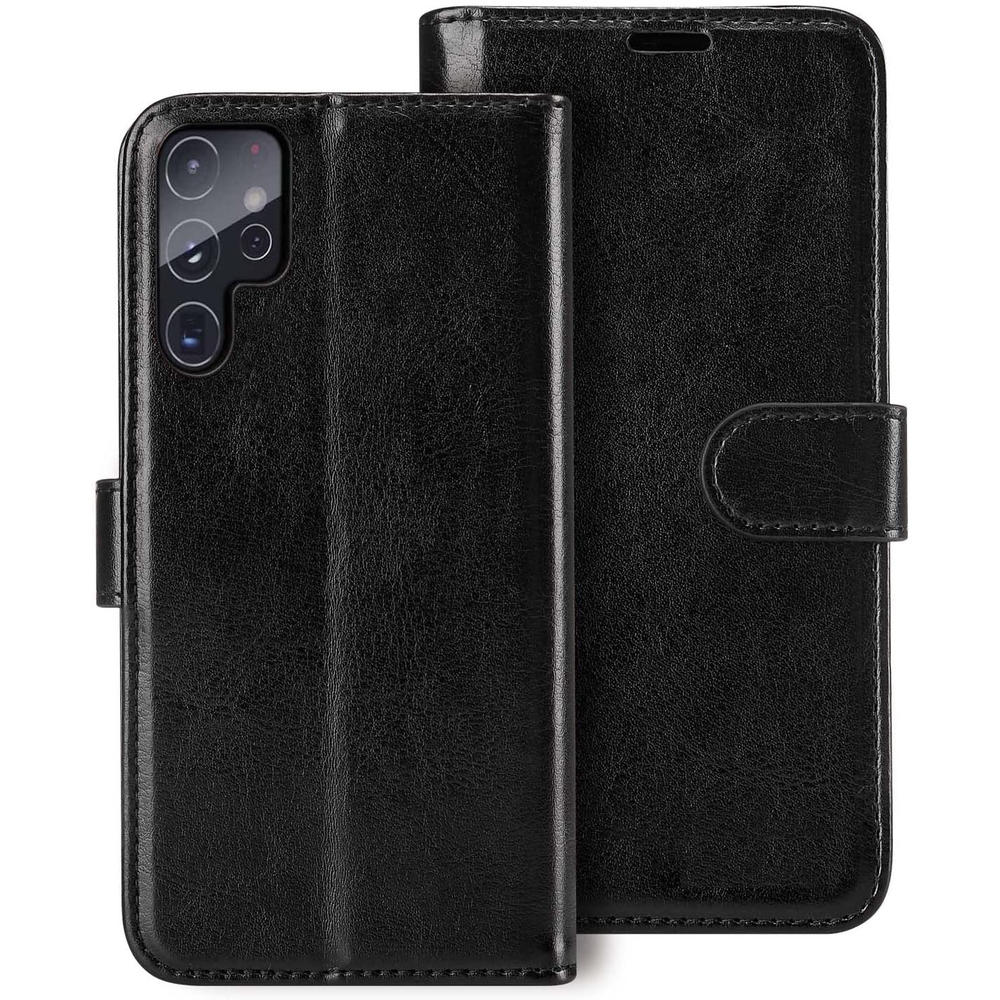 HD Accessory Element Series Book-Style Leather Folio Wallet Case for Samsung Galaxy S22 Ultra 5G - Black