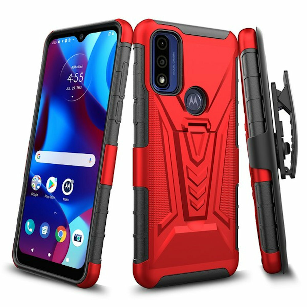 HD Accessory HDA14556900 3-IN-1 Advanced Armor Case with Clip Holster for Motorola Moto G 2022 - Red