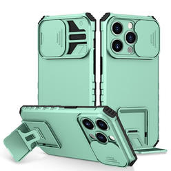 HD Accessory Camera Privacy Cover Hybrid Case with Kickstand for iPhone 14 Pro - Green