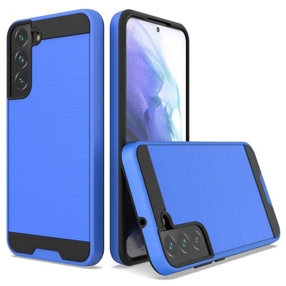 HD Accessory Brushed Textured Hybrid Armor Case for Samsung Galaxy S22 Plus 5G - Blue
