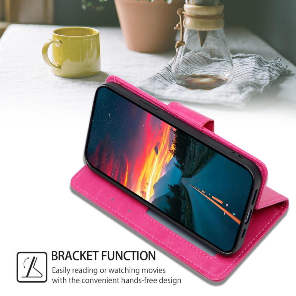 HD Accessory Book-Style Leather Folio Wallet Case for Samsung Galaxy S23 Ultra - Hot Pink