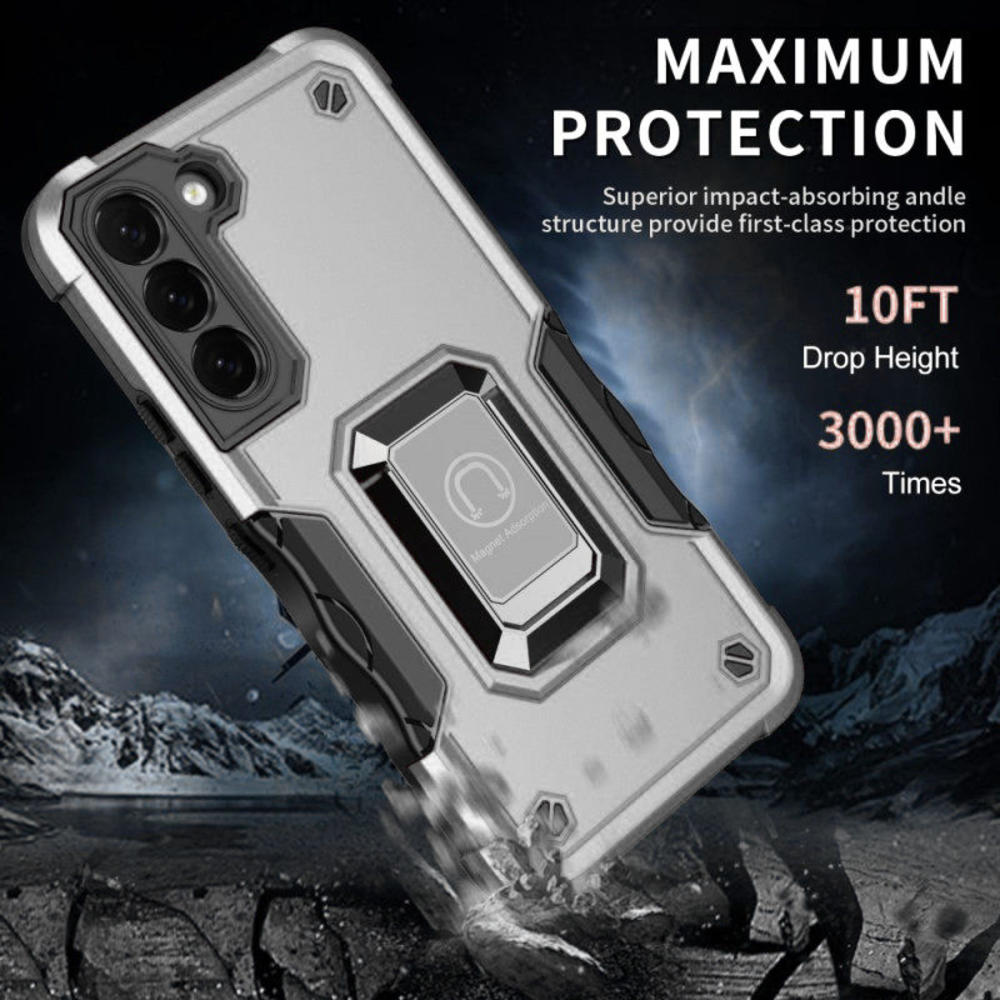 HD Accessory Military Grade Shockproof Hybrid Armor Case with Ring Grip for Samsung Galaxy S23 Plus - Silver
