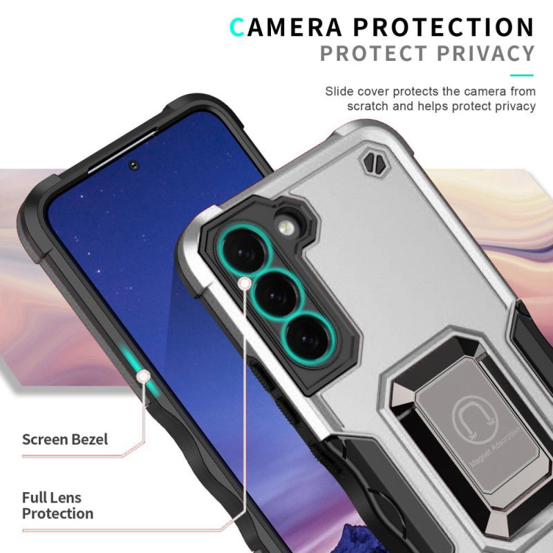 HD Accessory Military Grade Shockproof Hybrid Armor Case with Ring Grip for Samsung Galaxy S23 Plus - Silver