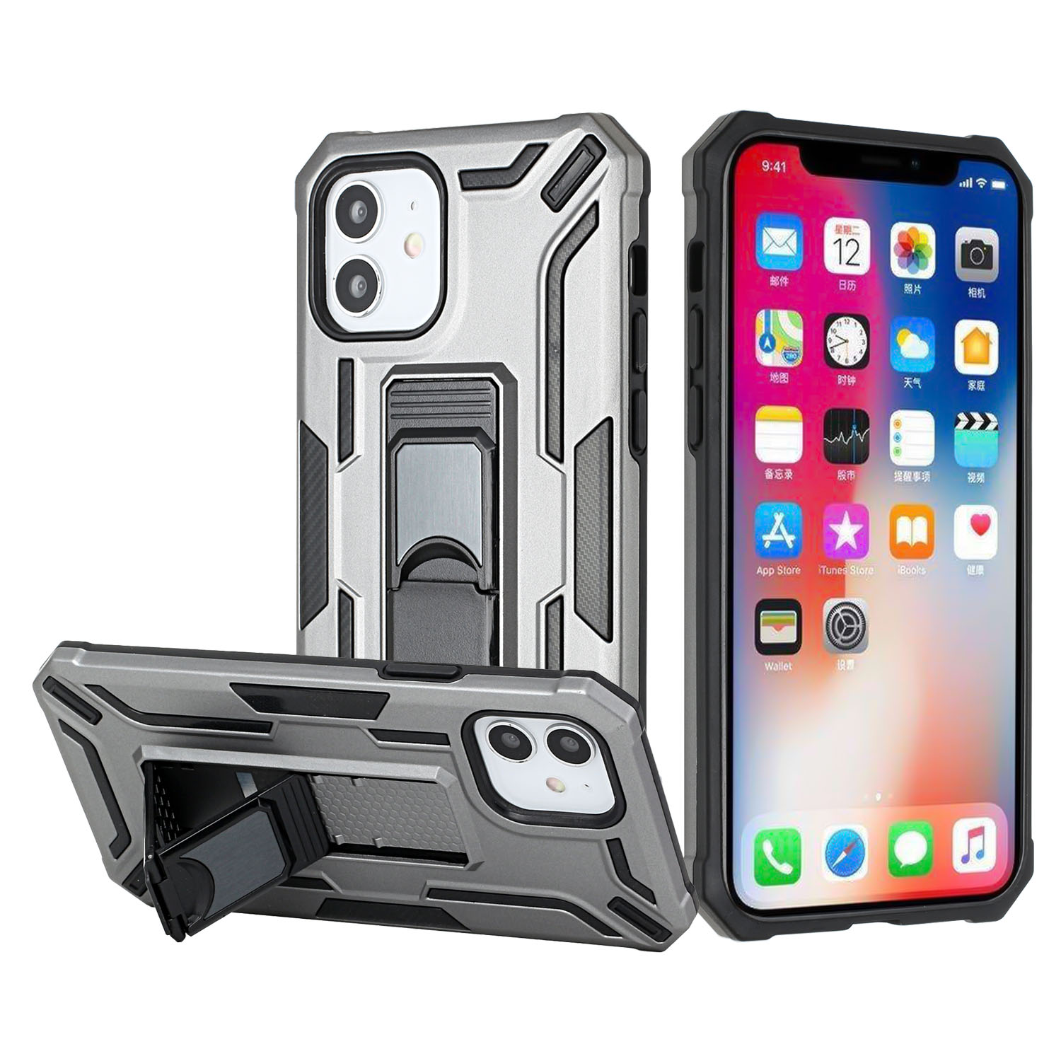HD Accessory Carbon Fiber Style Tough Ultra Rugged Hybrid Case for iPhone 13 Pro - Grey