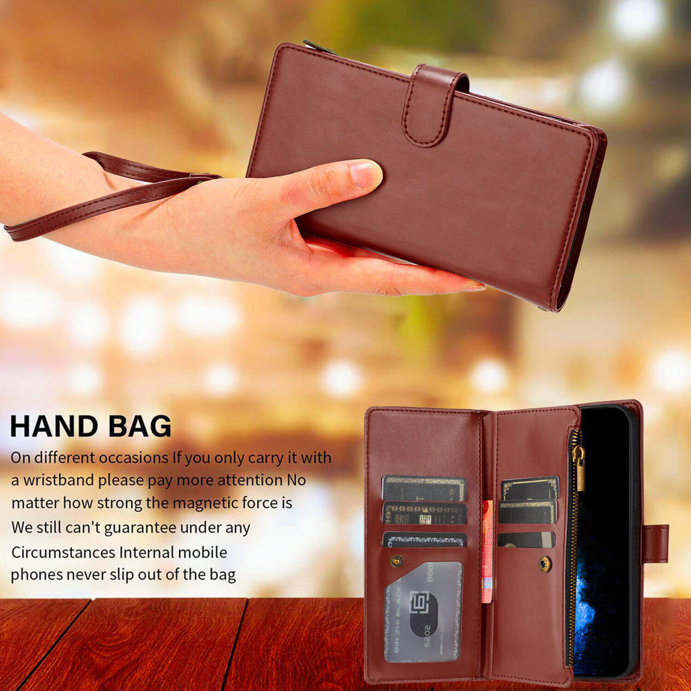 HD Accessory Leather Wallet Case with Zipper Pocket for T-Mobile REVVL 6 5G - Brown