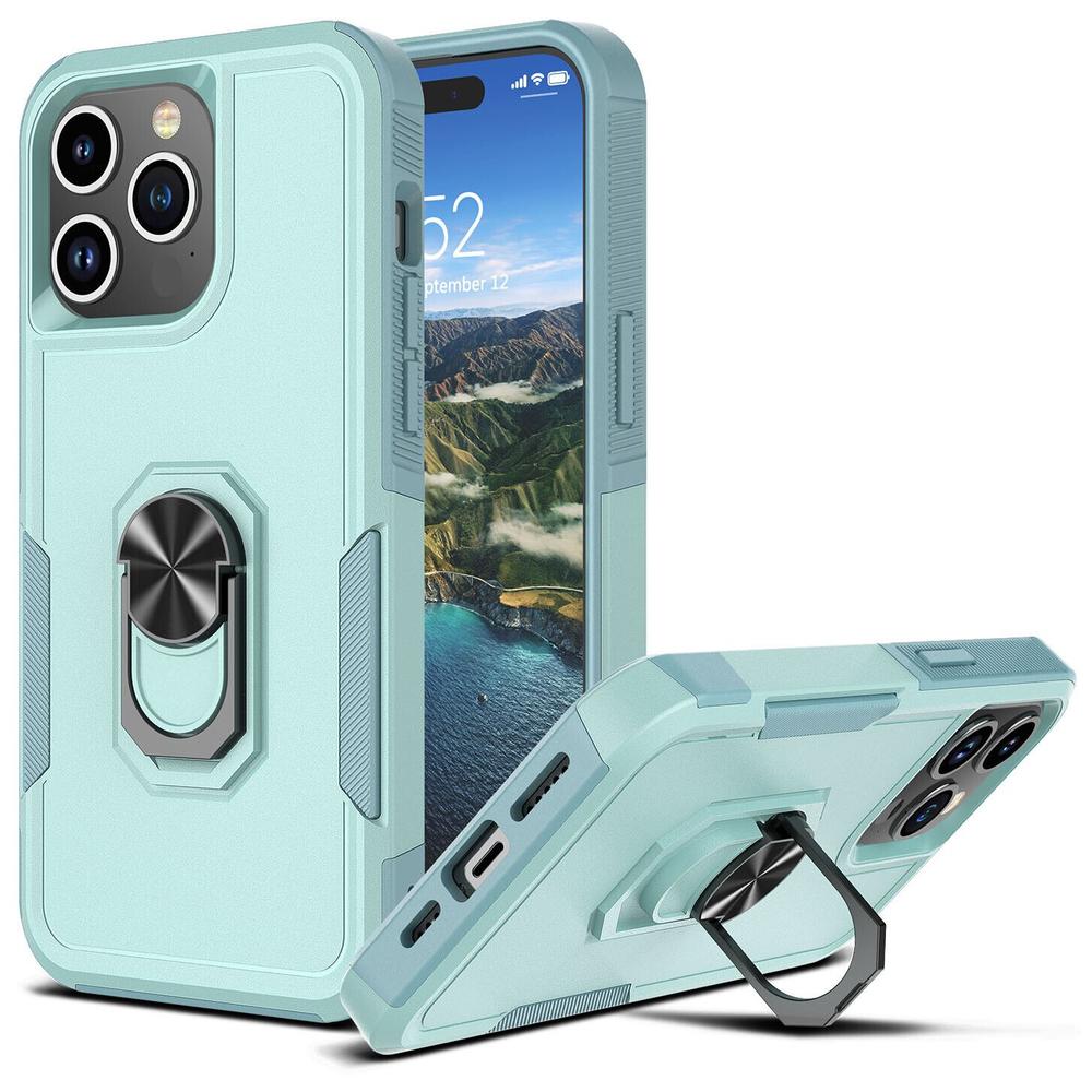 HD Accessory TUFF Shockproof Hybrid Armor Case with Ring Grip for iPhone 15 - Baby Blue