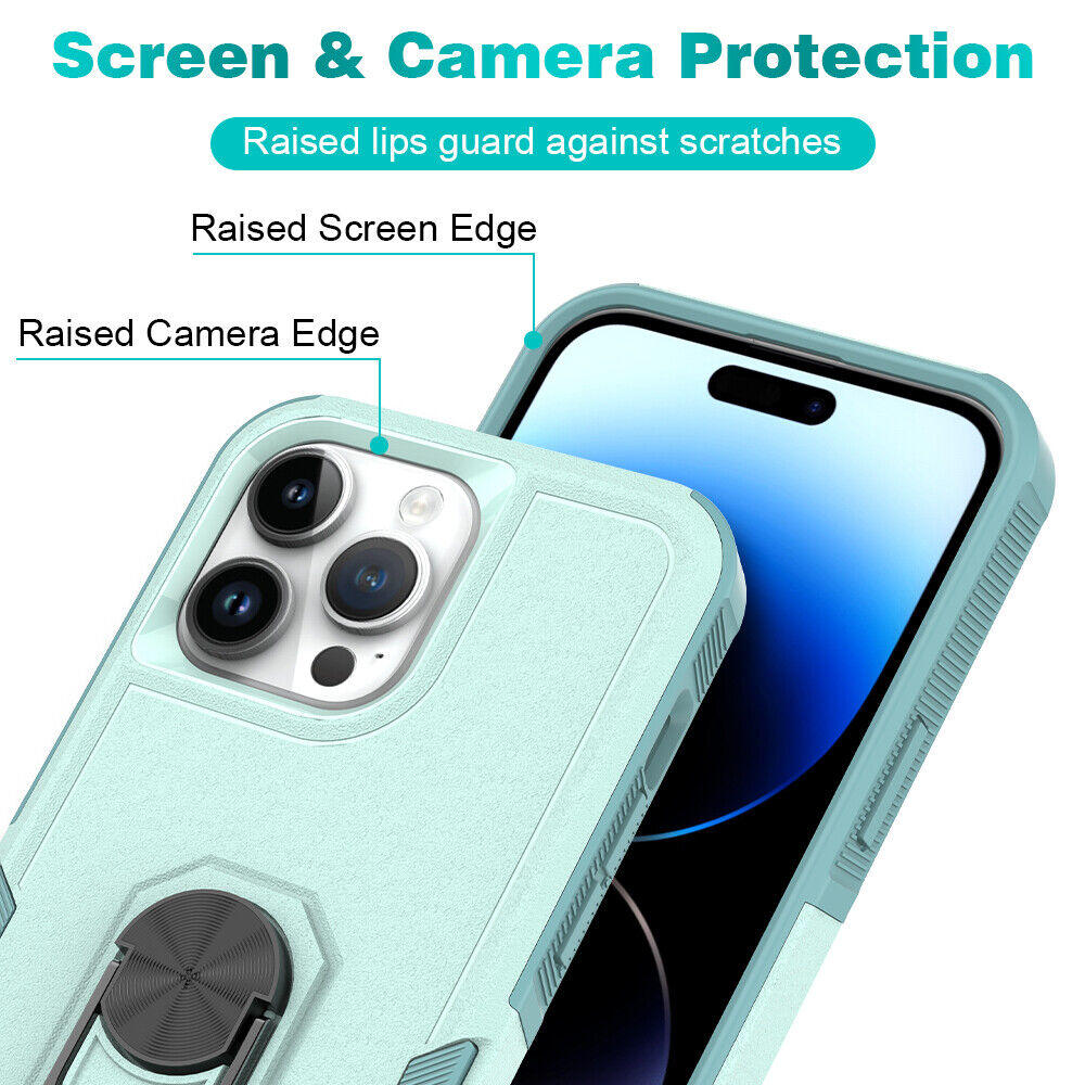 HD Accessory TUFF Shockproof Hybrid Armor Case with Ring Grip for iPhone 15 - Baby Blue