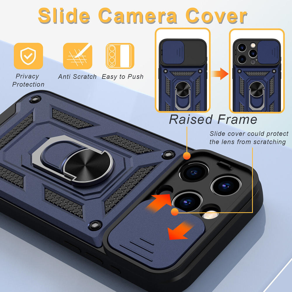 HD Accessory Elite Series Hybrid Case with Ring Grip and Camera Lens Cover for iPhone 15 Pro Max - Blue