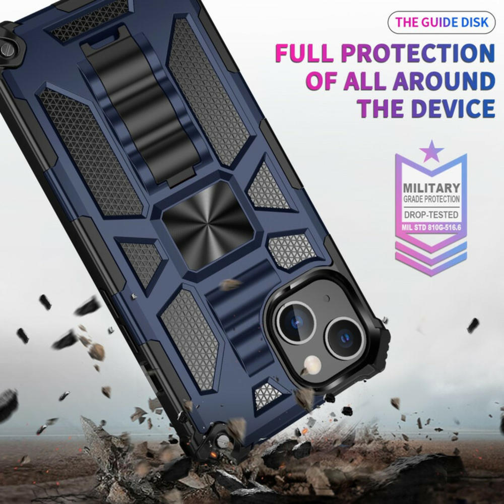HD Accessory Military Grade Tough Ultra Rugged Hybrid Case with Kickstand for iPhone 15 Plus - Blue