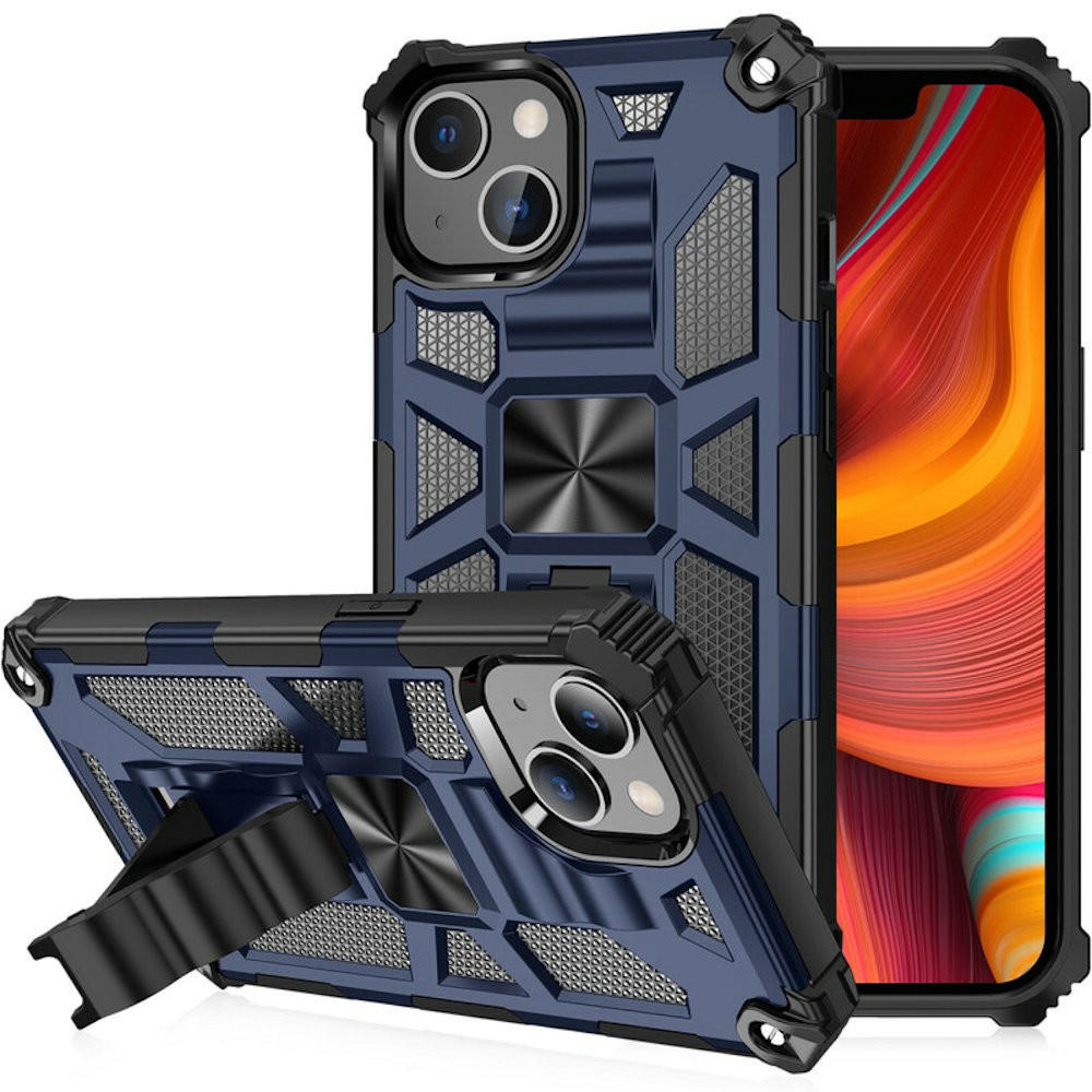 HD Accessory Military Grade Tough Ultra Rugged Hybrid Case with Kickstand for iPhone 15 Plus - Blue