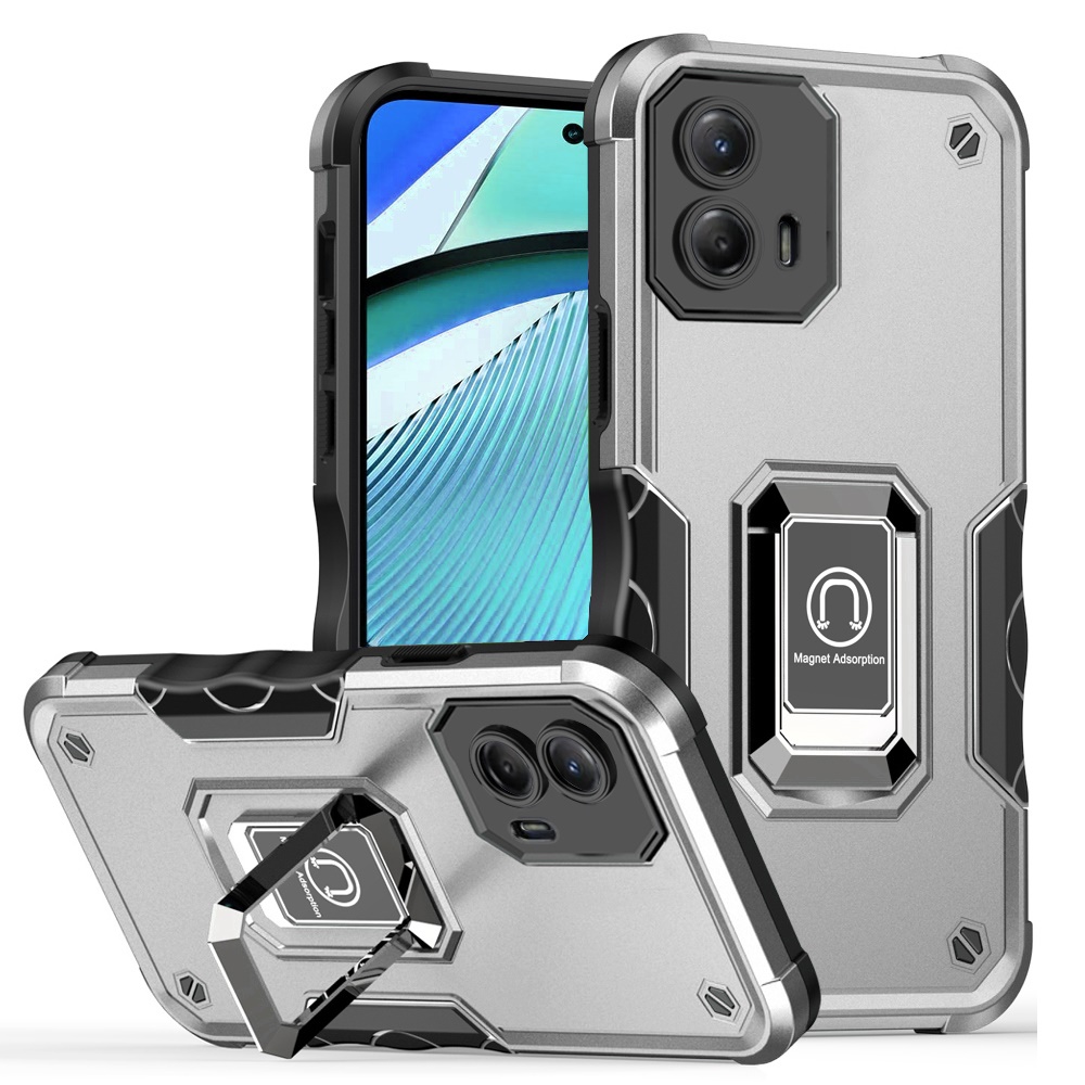 HD Accessory Military Grade Shockproof Hybrid Armor Case with Ring Grip for Motorola Moto G Power 5G 2024 - Silver