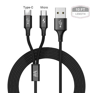 Hd Accessory Hda37765583 10 Ft Hybrid 2 In 1 Usb C Type C And Micro Usb Connector Charging And Sync Cable Black