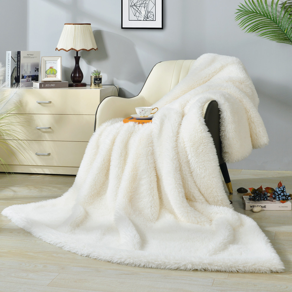 Home Soft Things Shaggy Long Faux fur Throw Blanket,Lavender,50"X60"
