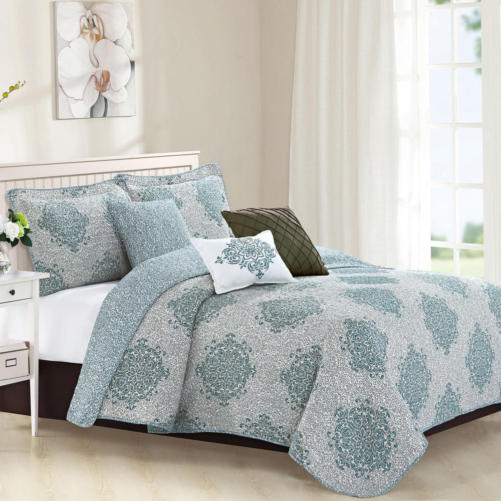 Serenta Chelsea 6 Piece Printed Quilted Microfiber Coverlet Bed Spread Set
