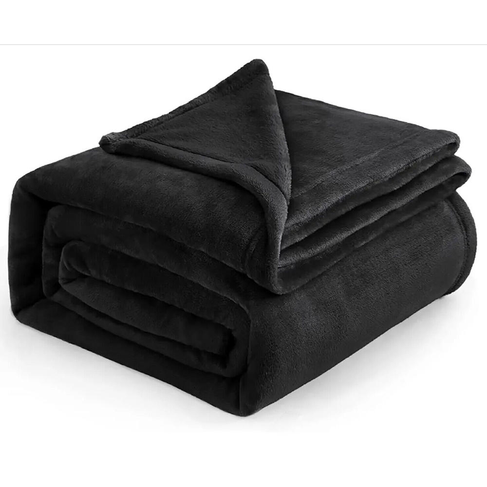 Home Mart Goods Black King Flannel Throw Plush Cozy Super Soft Cozy Warm Bed Blanket