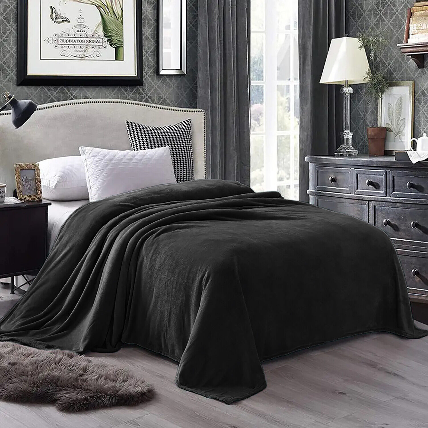 Home Mart Goods Black King Flannel Throw Plush Cozy Super Soft Cozy Warm Bed Blanket